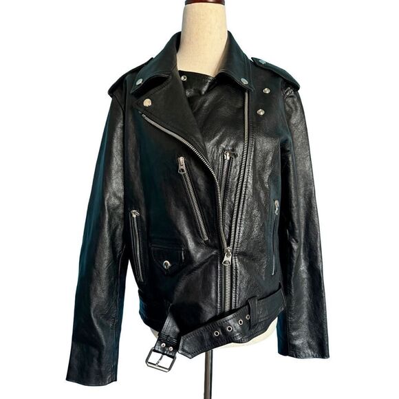 NWOT Made in ITALY RE/Done Black Leather 80s Moto Jacket Lined 4 Ext Pockets S - Picture 5 of 16